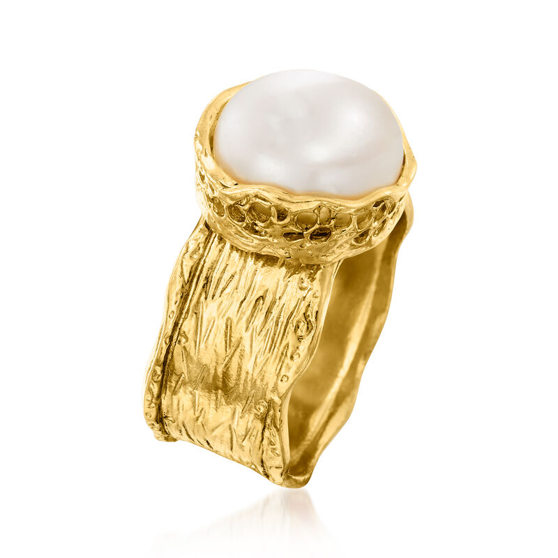 11.5-12mm Cultured Button Pearl Ring in 18kt Gold Over Sterling image number 2