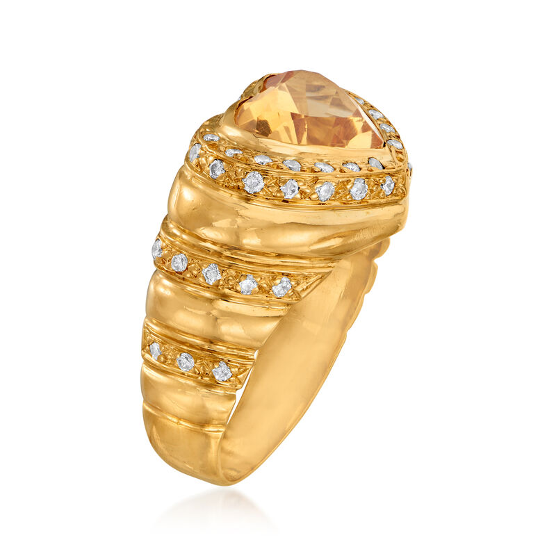 C. 1980 Vintage 1.50 Carat Citrine and .50 ct. t.w. Diamond Ring in 18kt Yellow Gold. Size 6 image number 2