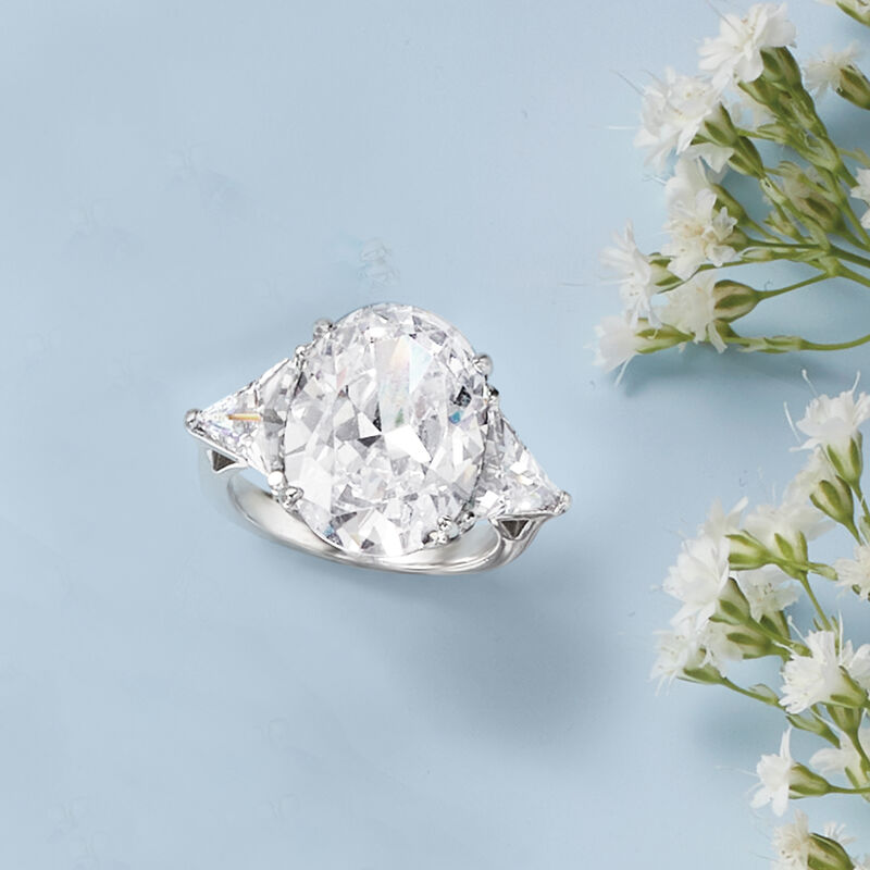 10.00 ct. t.w. Oval and Trillion-Cut CZ Ring in Sterling Silver image number 4