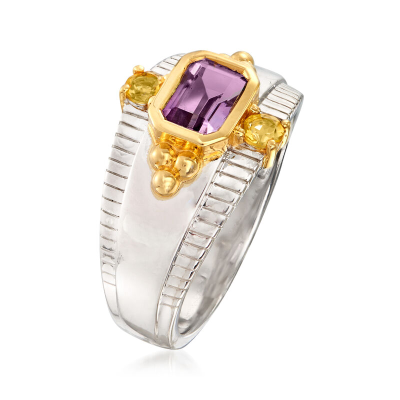 .70 Carat Amethyst and .10 ct. t.w. Citrine Ring in Two-Tone Sterling Silver image number 2