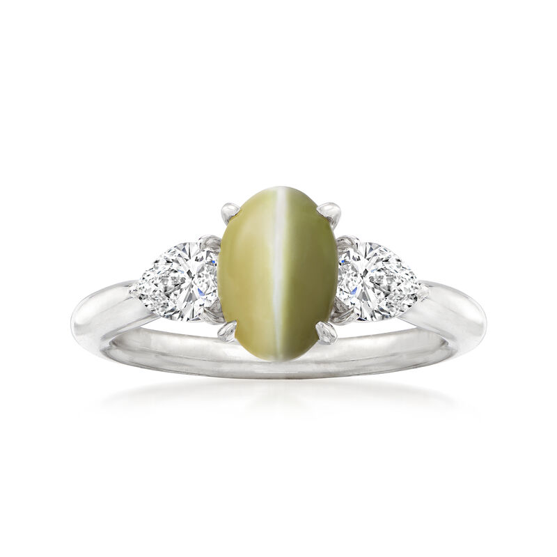 C. 2000 Vintage Cat's Eye Chrysoberyl Ring with .48 ct. t.w. Diamonds in Platinum image number 0