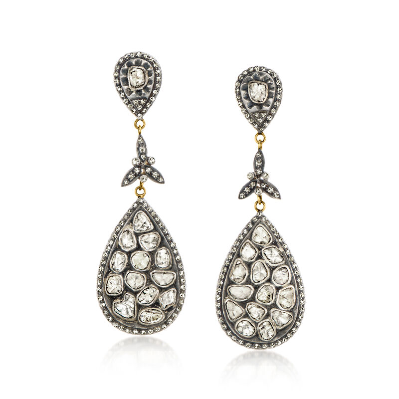 C. 2000 Vintage 7.40 ct. t.w. Diamond Drop Earrings in Sterling Silver and 14kt Yellow Gold  image number 0