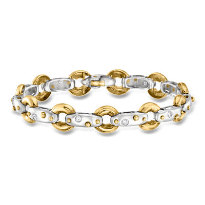 C. 1990 Vintage .55 ct. t.w. Diamond Link Bracelet in Platinum and 18kt Yellow Gold