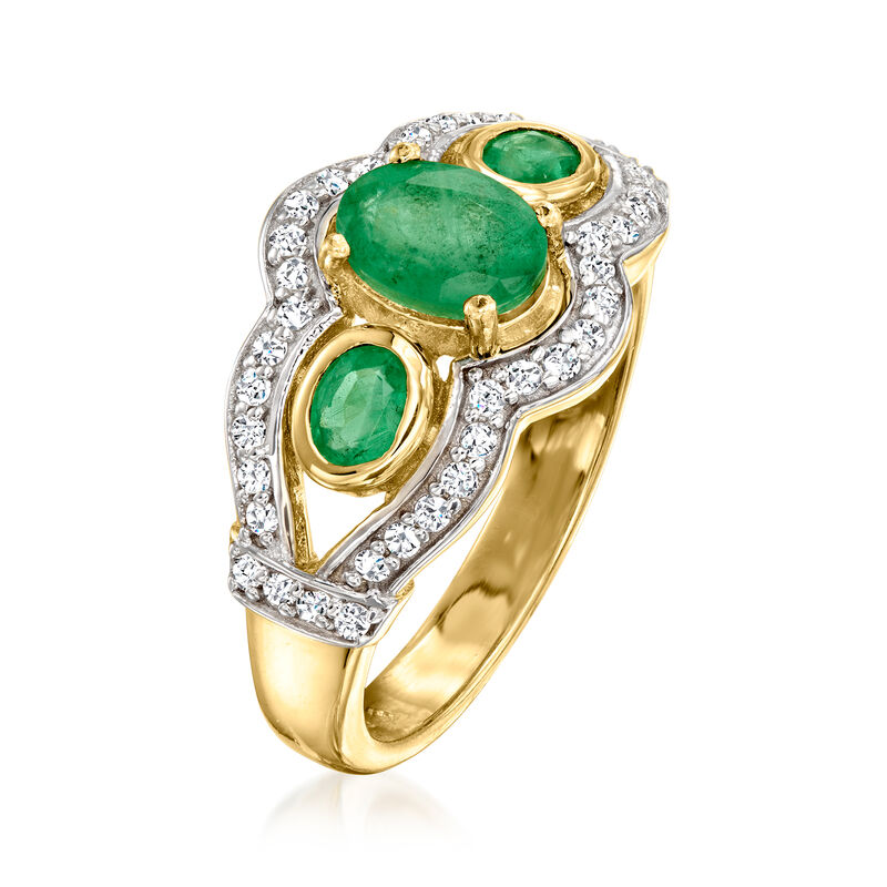 1.20 ct. t.w. Emerald and .40 ct. t.w. White Zircon Ring in 18kt Gold Over Sterling image number 2
