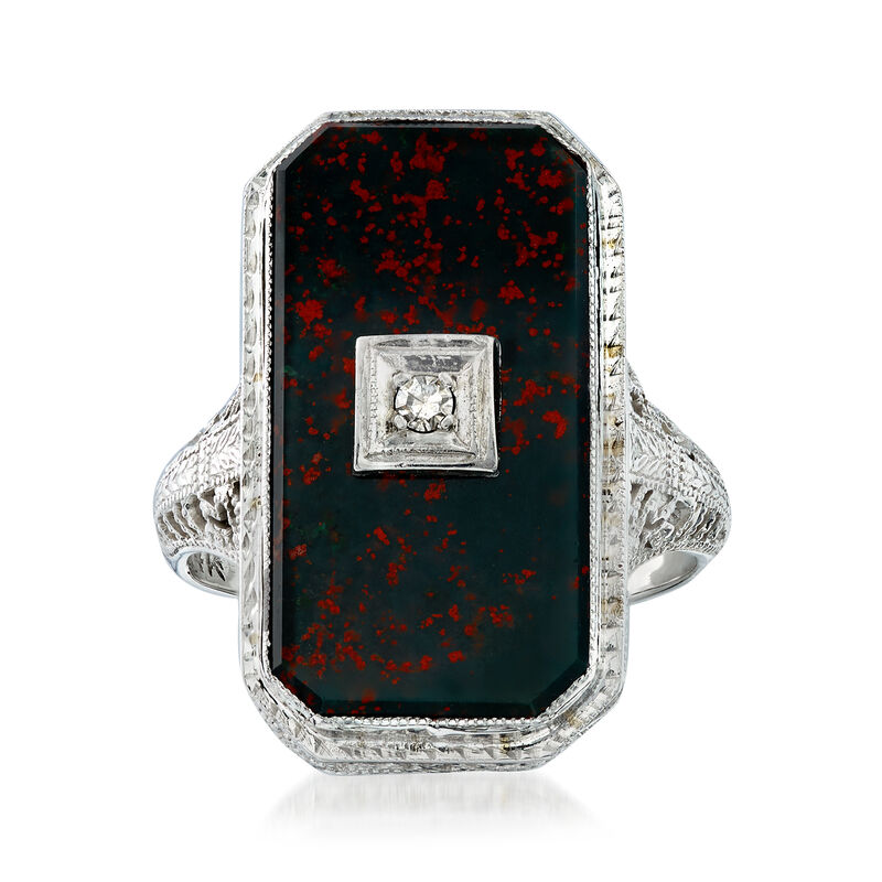 C. 1950 Vintage Bloodstone Ring with Diamond Accent in 14kt White Gold image number 0