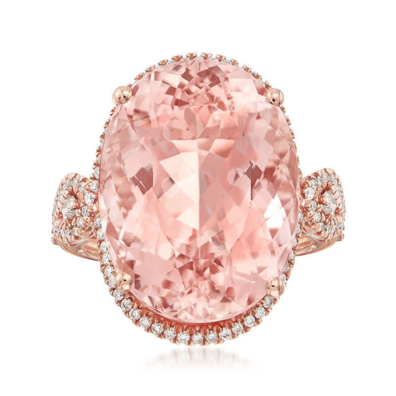 18.00 Carat Pink Morganite and .45 ct. t.w. Diamond Ring in 14kt Rose Gold. Size 7 image number 0