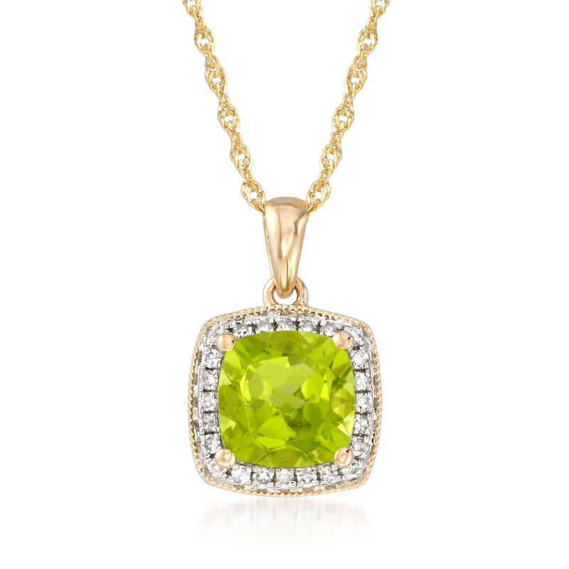1.50 Carat Peridot Pendant Necklace with Diamond Accents in 14kt Yellow Gold. 16&quot; image number 0