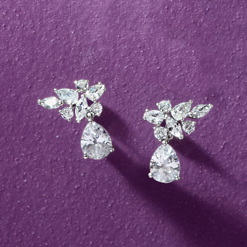 Rhodium-Plated Climber Drop Earrings with 3.50 ct. t.w. CZs image number 2