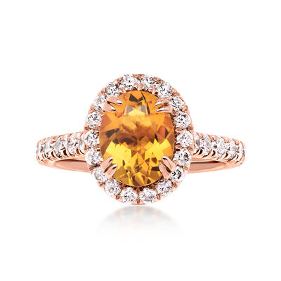 C. 2000 Vintage 1.65 Carat Citrine Ring with 1.35 ct. t.w. Diamonds in 14kt Rose Gold