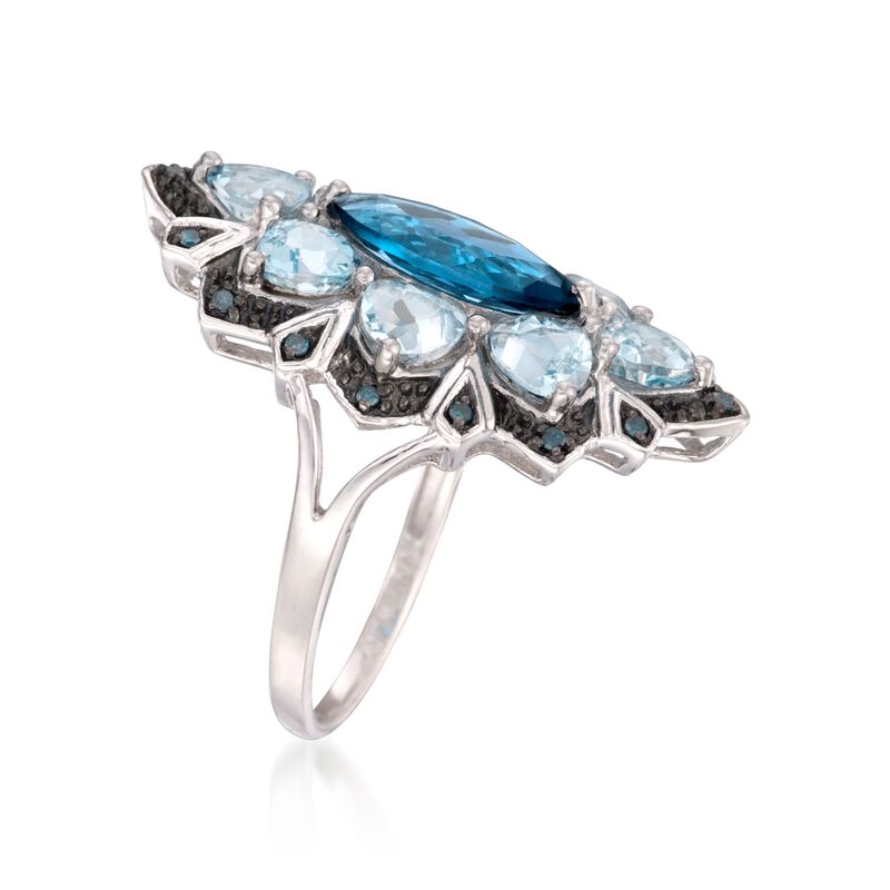 2.20 Carat London Blue Topaz and 2.50 ct. t.w. Aquamarine Ring with Blue Diamonds in Sterling Silver image number 2