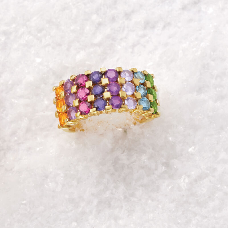 2.20 ct. t.w. Multi-Gem Triple-Row Ring in 18kt Gold Over Sterling image number 3