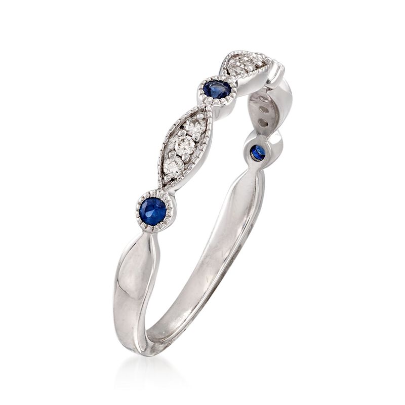 .10 ct. t.w. Sapphire and Diamond Accent Milgrain Ring in 14kt White Gold image number 2