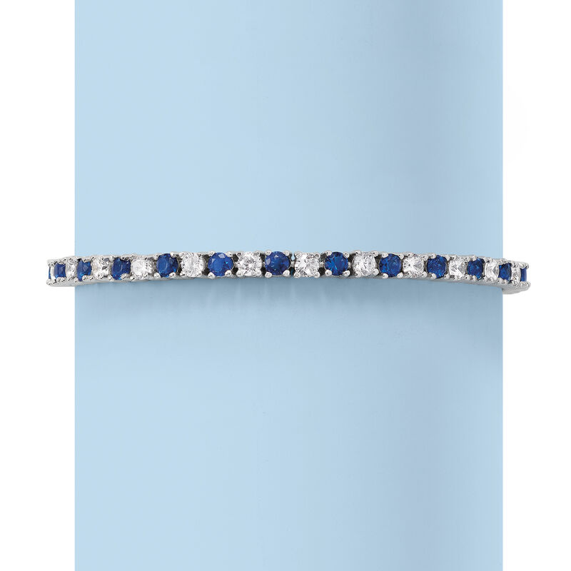 4.35 ct. t.w. Simulated Sapphire and 4.35 ct. t.w. CZ Tennis Bracelet in Sterling Silver image number 2