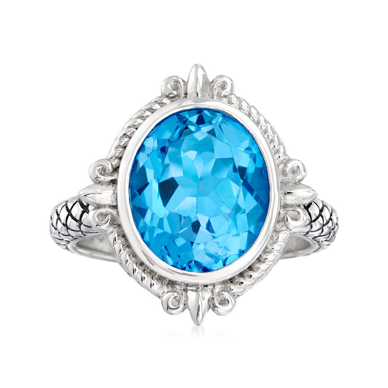Andrea Candela &quot;Fleur De Lis&quot; 5.83 Carat Swiss Blue Topaz Ring in Sterling Silver. Size 7 image number 0