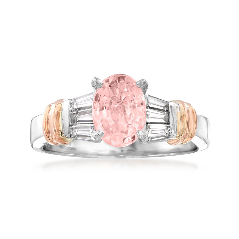 C. 2000 Vintage J.B. Star 1.65 Carat Certified Padparadscha Sapphire Ring with .36 ct. t.w. Diamonds in Platinum and 18kt Rose Gold image number 0