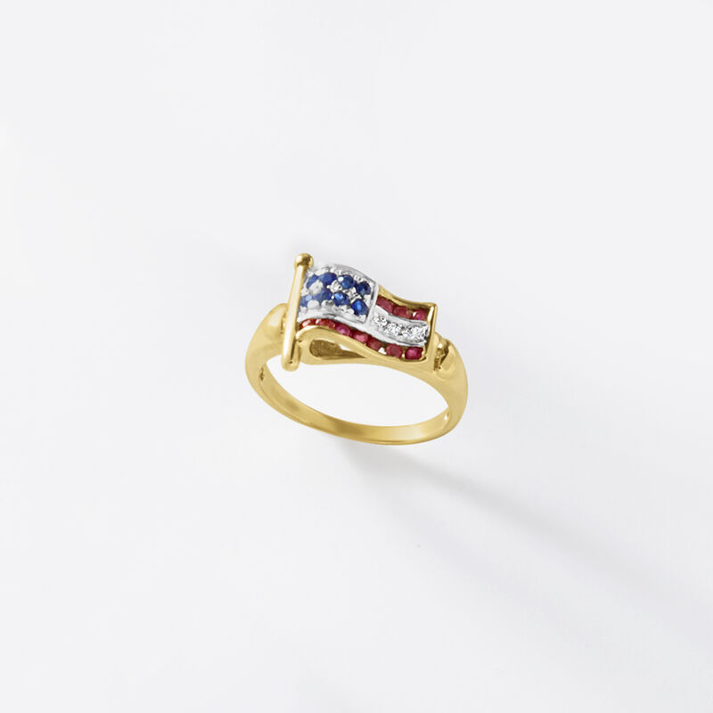 .20 ct. t.w. Ruby and .16 ct. t.w. Sapphire American Flag Ring with Diamond Accents in 18kt Gold Over Sterling image number 4
