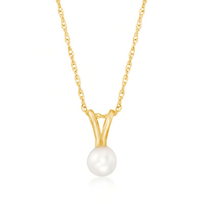 Child's 4mm Cultured Pearl Solitaire Necklace in 14kt Yellow Gold