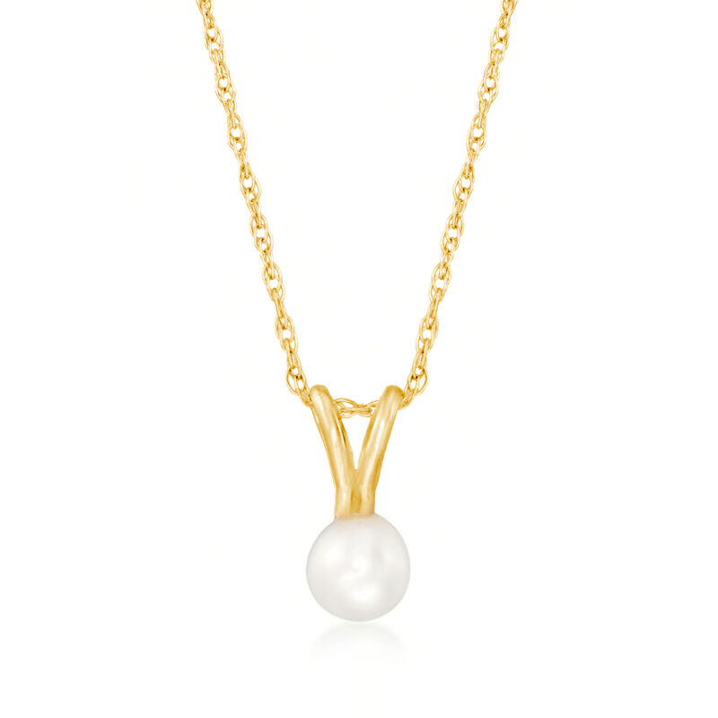 Child's 4mm Cultured Pearl Solitaire Necklace in 14kt Yellow Gold. 15&quot; image number 0