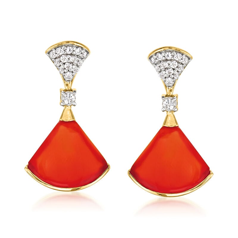 Carnelian and .50 ct. t.w. White Topaz Drop Earrings in 18kt Gold Over Sterling image number 0