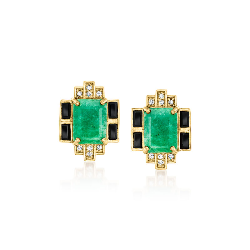 3.40 ct. t.w. Emerald and .40 ct. t.w. Black Spinel Earrings with .10 ct. t.w. White Topaz in 18kt Gold Over Sterling image number 0