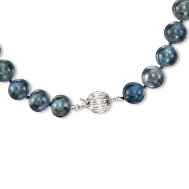 10-11mm Black Cultured Freshwater Pearl Necklace with 14kt White Gold image number 2