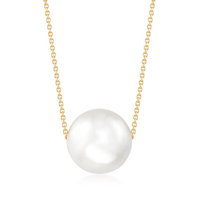 16mm Shell Pearl Solitaire Necklace in 18kt Gold Over Sterling