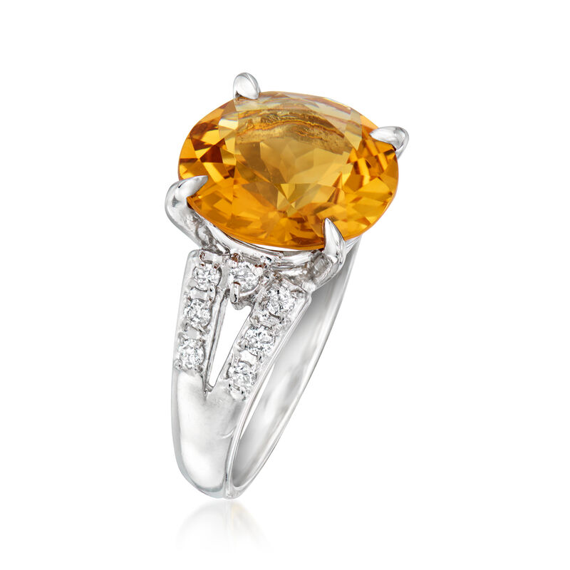 C. 1980 Vintage 3.80 Carat Citrine and .28 ct. t.w. Diamond Ring in Platinum. Size 6.5 image number 2
