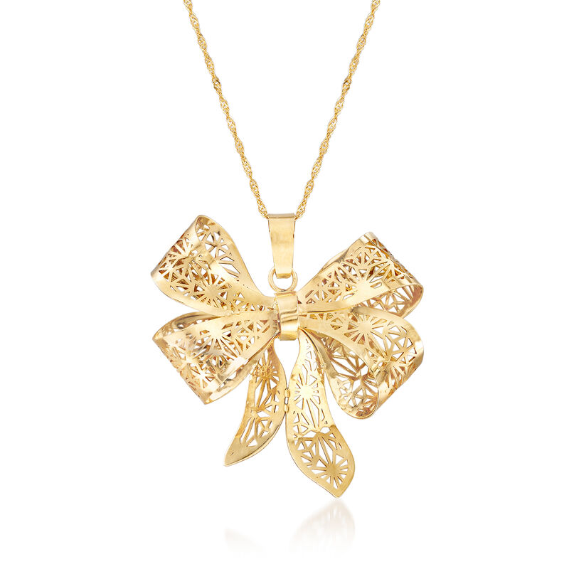 Italian 14kt Yellow Gold Filigree Bow Pendant Necklace image number 0