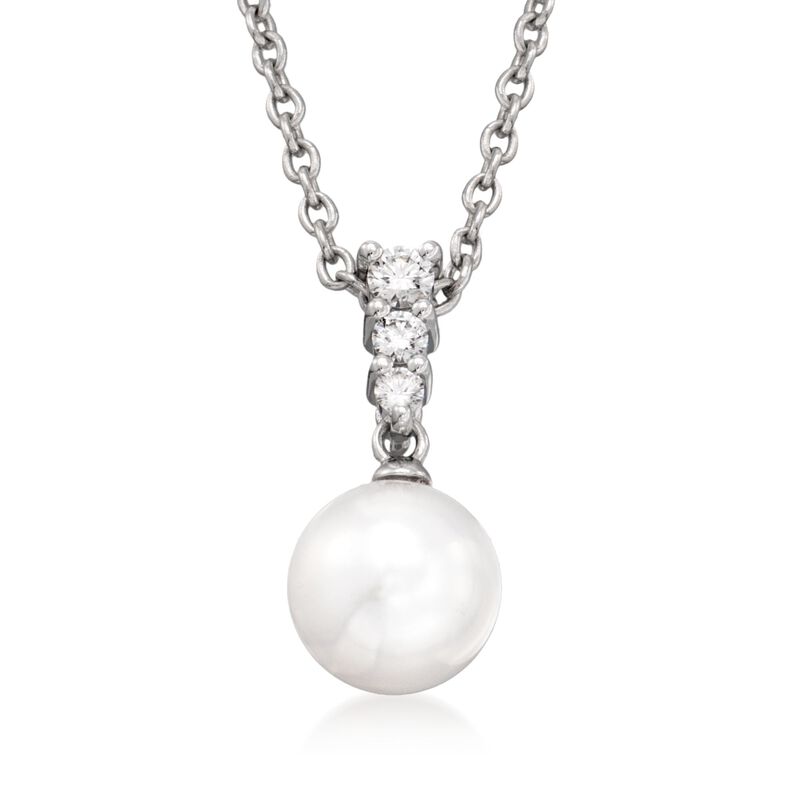 Mikimoto 8mm Akoya Pearl Necklace with .12 ct. t.w. Diamonds in 18kt White Gold image number 0