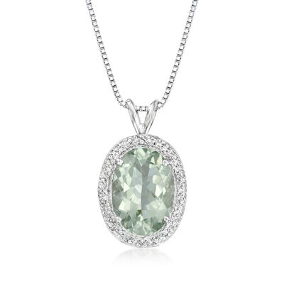 C. 1990 Vintage 5.50 Carat Prasiolite Pendant Necklace with .12 ct. t.w. Diamonds in 14kt White Gold