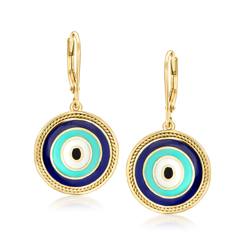 Multicolored Enamel Evil Eye Drop Earrings in 18kt Gold Over Sterling  image number 0