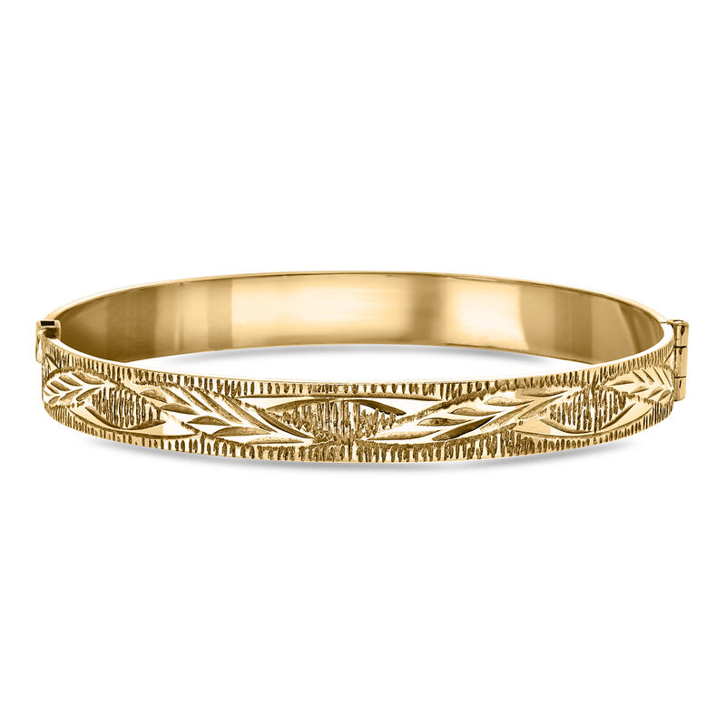 C. 1970 Vintage Gold-Filled Etched Feather Bangle Bracelet. 7" image number 0