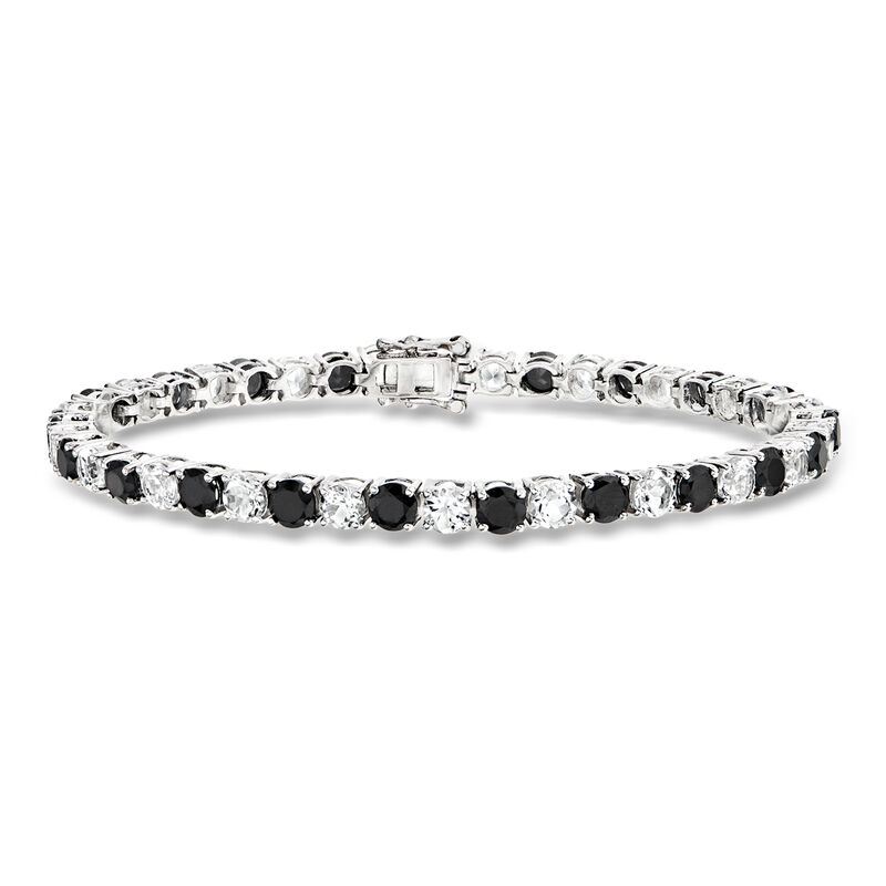 7.25 ct. t.w. White Topaz and 6.00 ct. t.w. Black Spinel Tennis Bracelet in Sterling Silver. 7" image number 0