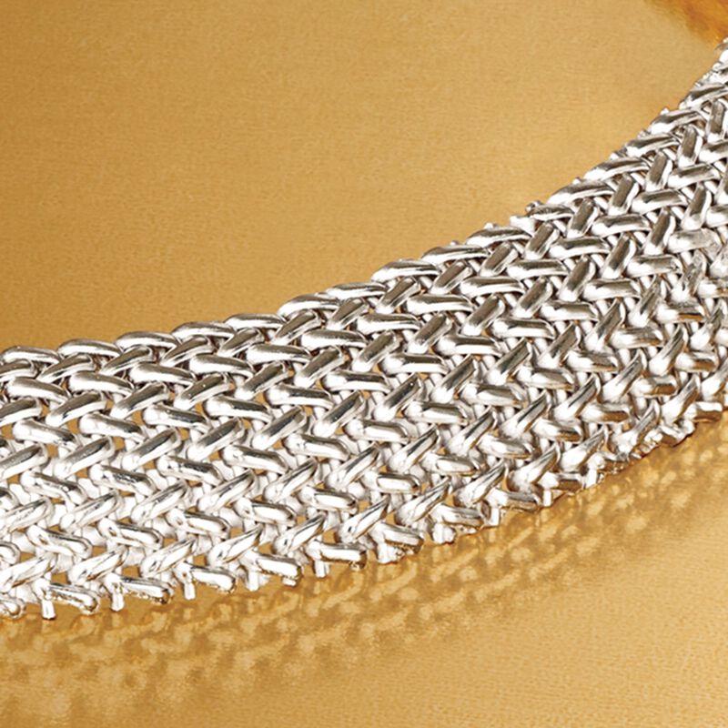 Italian Sterling Silver Riso Collar Necklace. 18&quot; image number 5