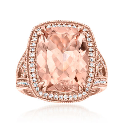 8.75 Carat Morganite Ring with .36 ct. t.w. Diamonds in 14kt Rose Gold