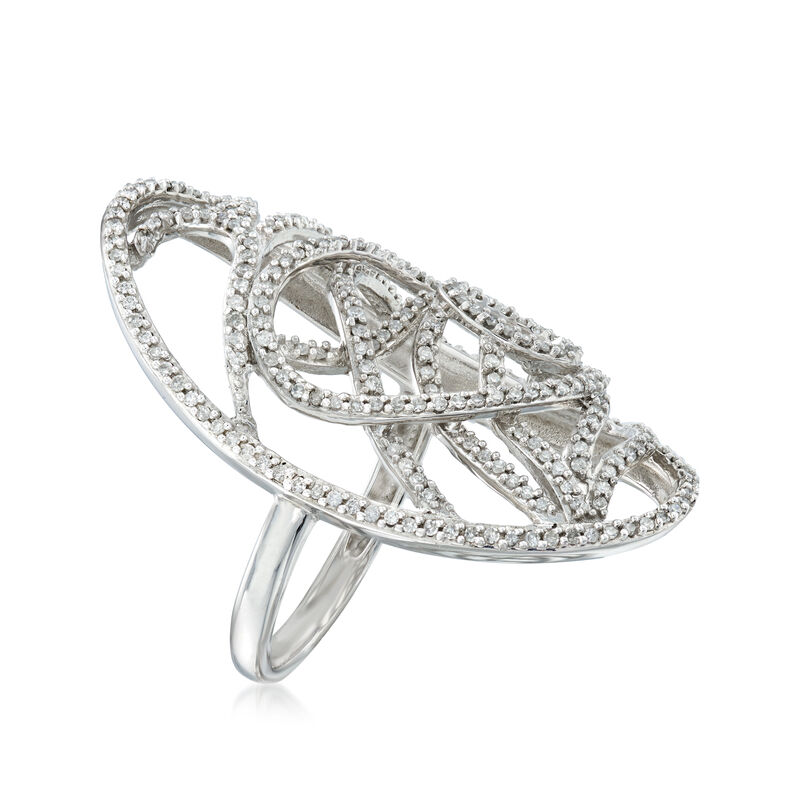 C. 2000 Vintage .75 ct. t.w. Diamond Openwork Ring in 10kt White Gold image number 2