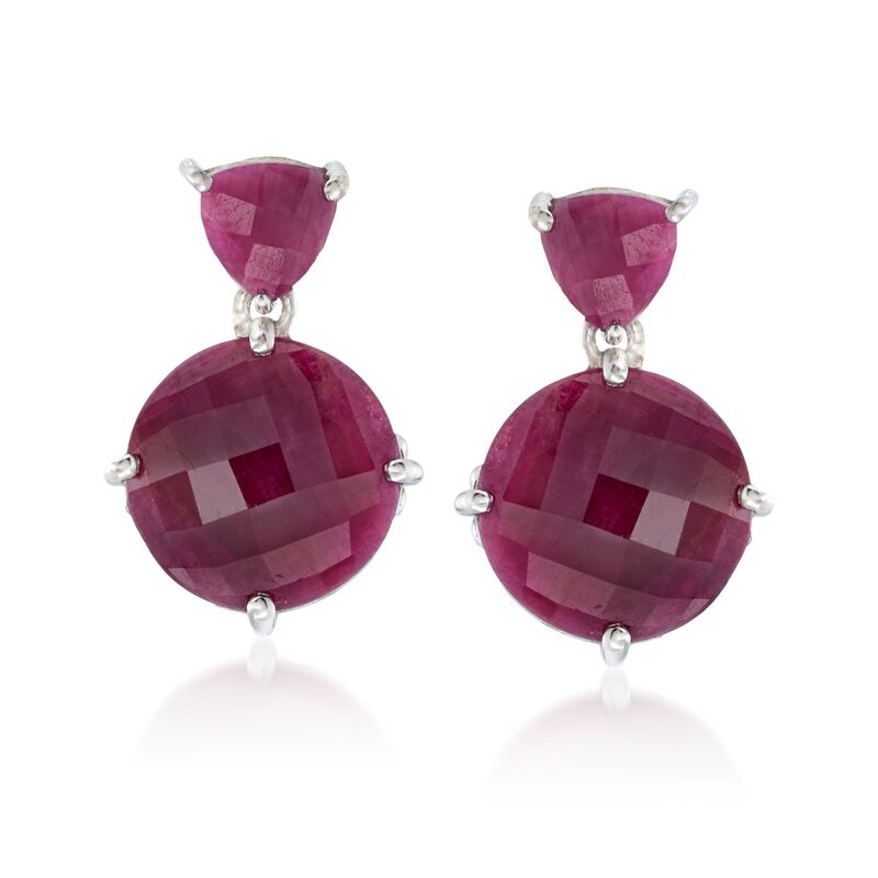 15.50 ct. t.w. Opaque Ruby Drop Earrings in Sterling Silver image number 0