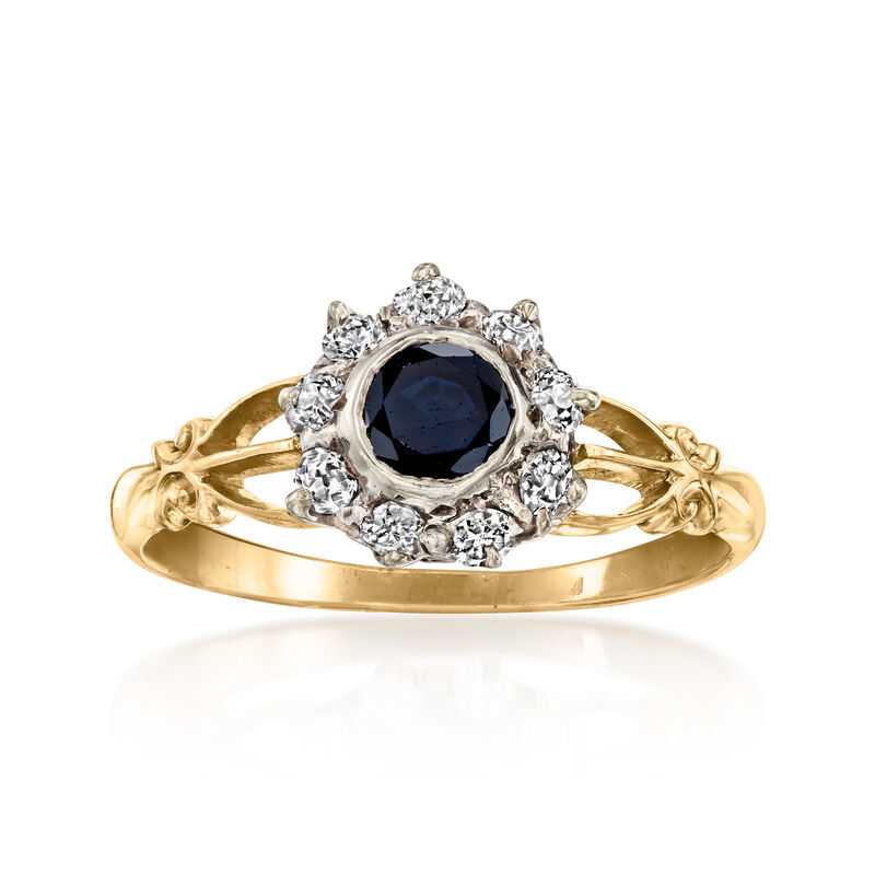C. 1930 Vintage .35 Carat Sapphire Ring with .26 ct. t.w. Diamonds in 10kt Yellow Gold. Size 7 image number 0