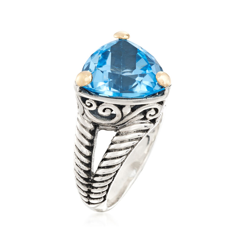 12.00 Carat Blue Topaz Twisted Ring in Sterling Silver and 18kt Yellow Gold image number 2