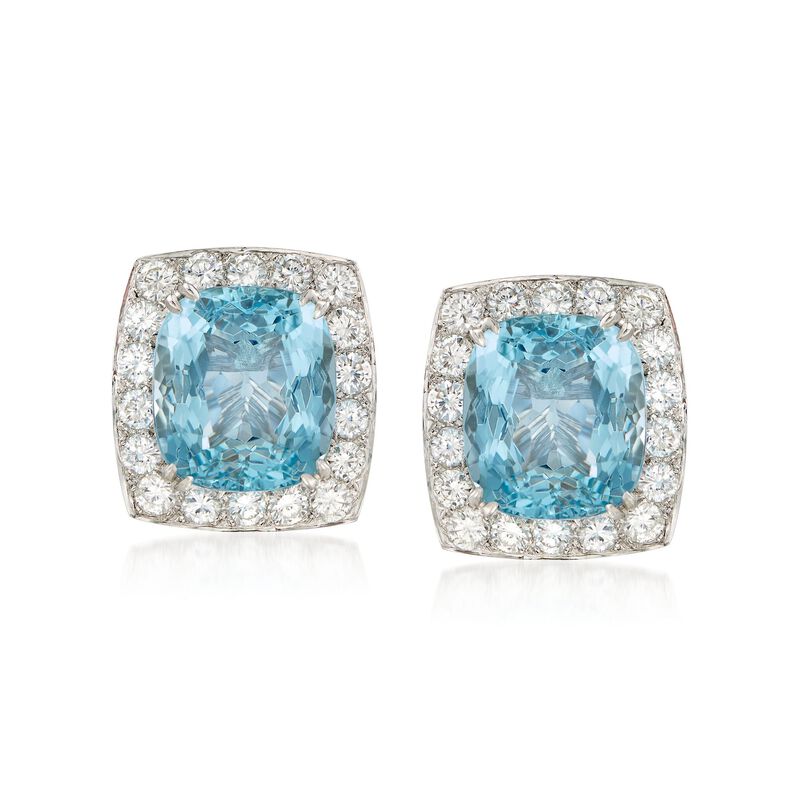 C. 2000 Vintage 17.00 ct. t.w. Aquamarine and 3.60 ct. t.w. Diamond Earrings in 18kt White Gold  image number 0