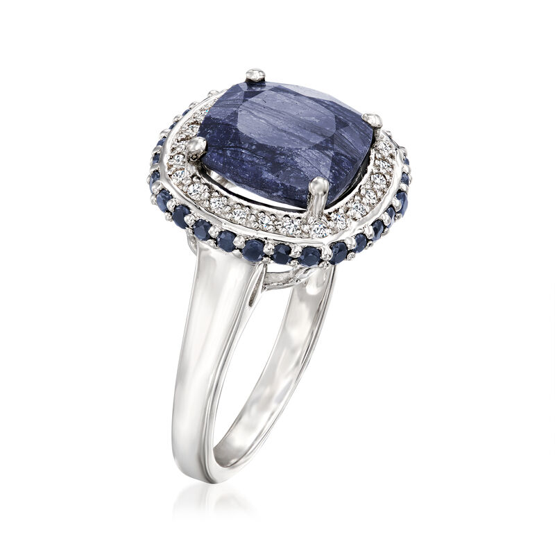 5.70 ct. t.w. Sapphire and .10 ct. t.w. White Topaz Ring in Sterling Silver image number 2