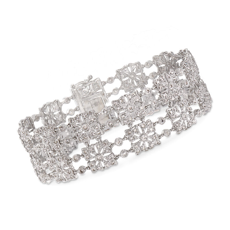 C. 1990 Vintage 2.60 ct. t.w. Diamond Squared Section Bracelet in 14kt White Gold. 7&quot; image number 0