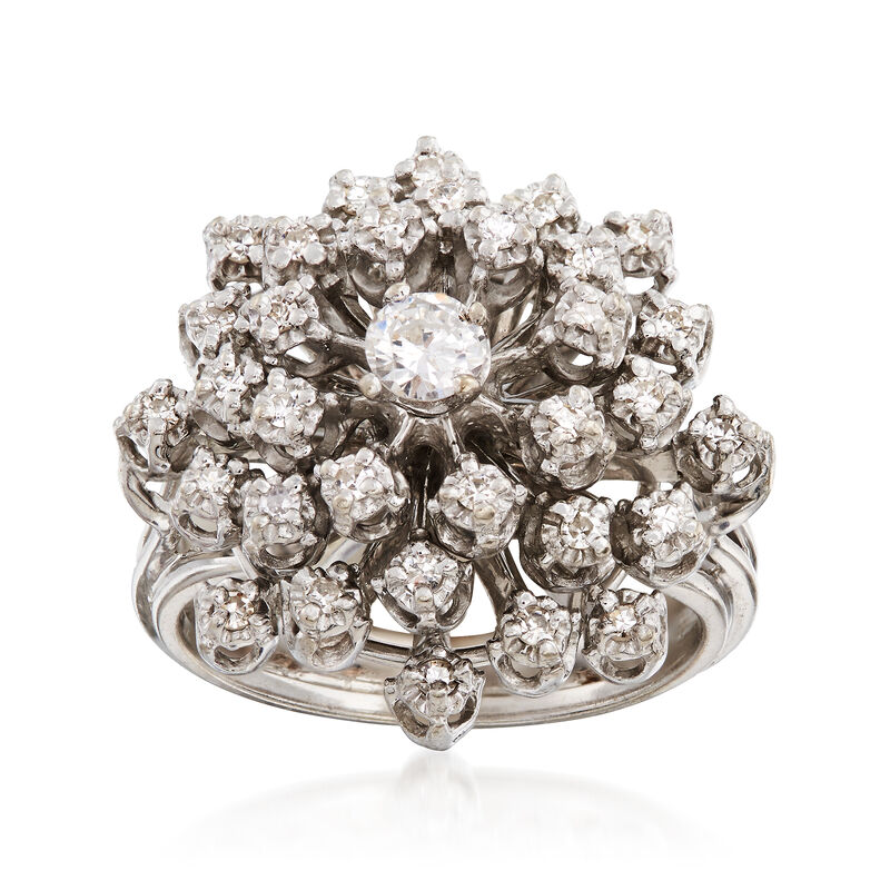 C. 1970 Vintage .60 ct. t.w. Diamond Cluster Ring in 14kt White Gold image number 0