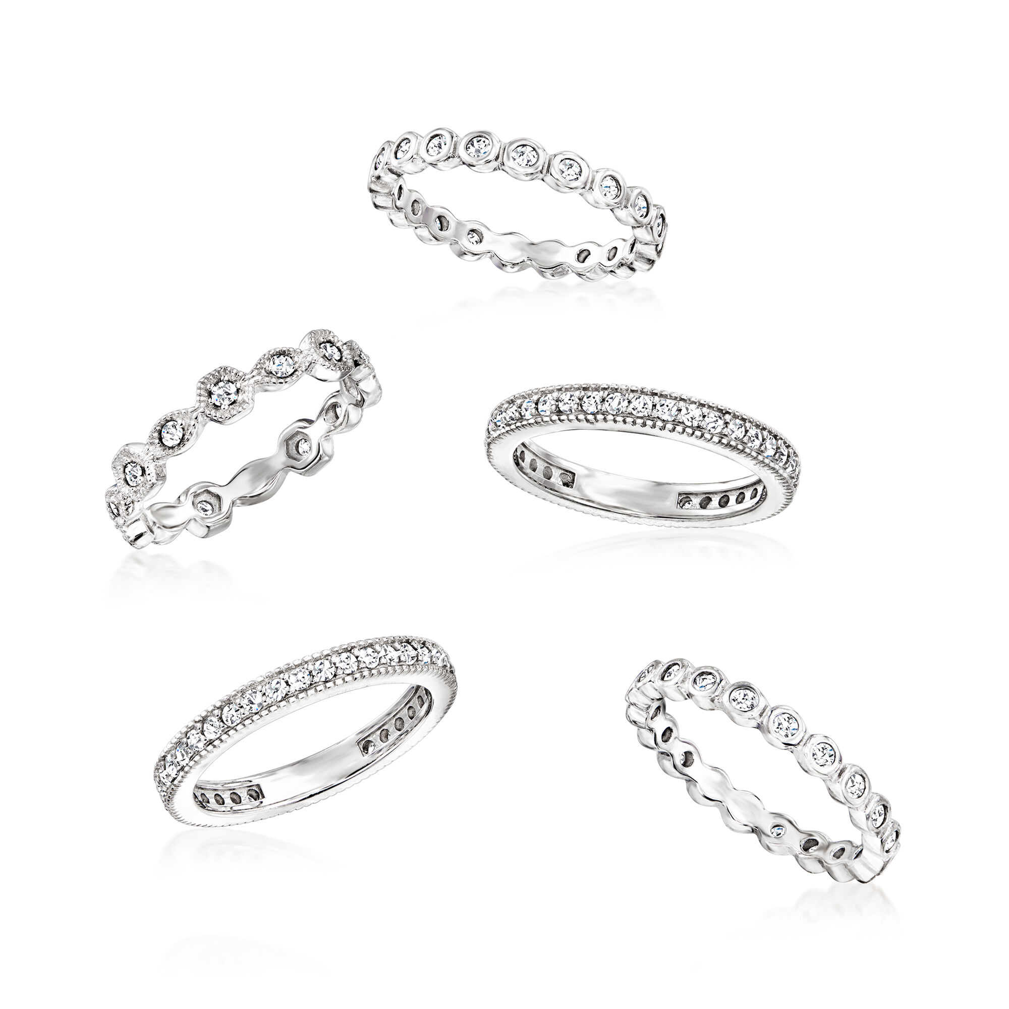 2.50 ct. t.w. CZ Jewelry Set: Five Eternity Bands in