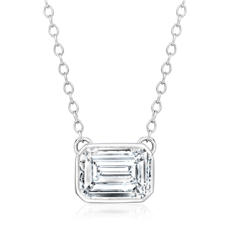 2.00 Carat Emerald-Cut Lab-Grown Diamond Necklace in 14kt White Gold. 16" image number 1