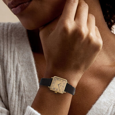 C. 1980 Vintage Baume et Mercier Women's 23mm 14kt Yellow Gold Watch with Black Leather Strap