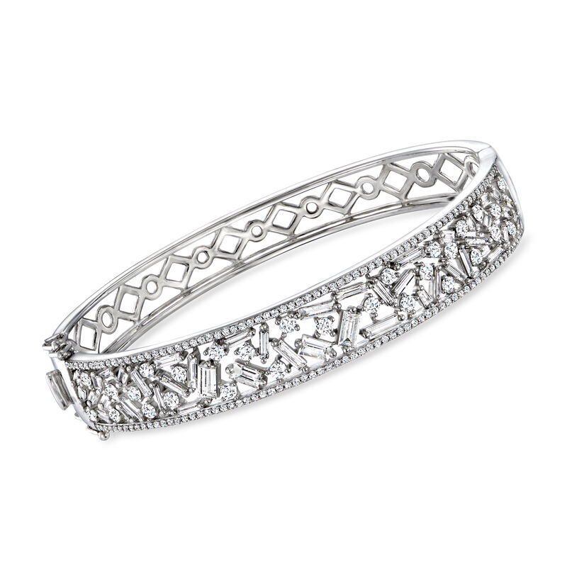 3.00 ct. t.w. Round and Baguette Diamond Bangle Bracelet in 14kt White Gold image number 0