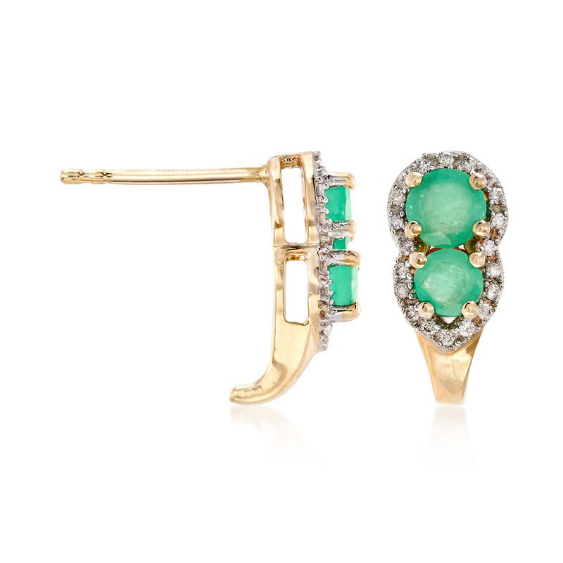 .70 ct. t.w. Emerald and .10 ct. t.w. Diamond Drop Earrings in 14kt Yellow Gold image number 2
