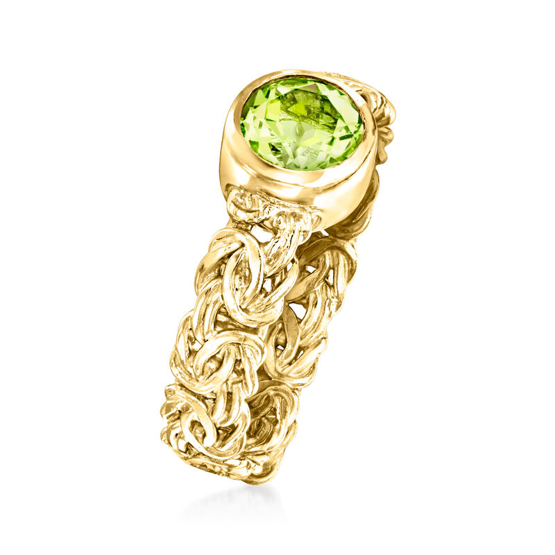.90 Carat Bezel-Set Peridot Byzantine Ring in 18kt Gold Over Sterling image number 2