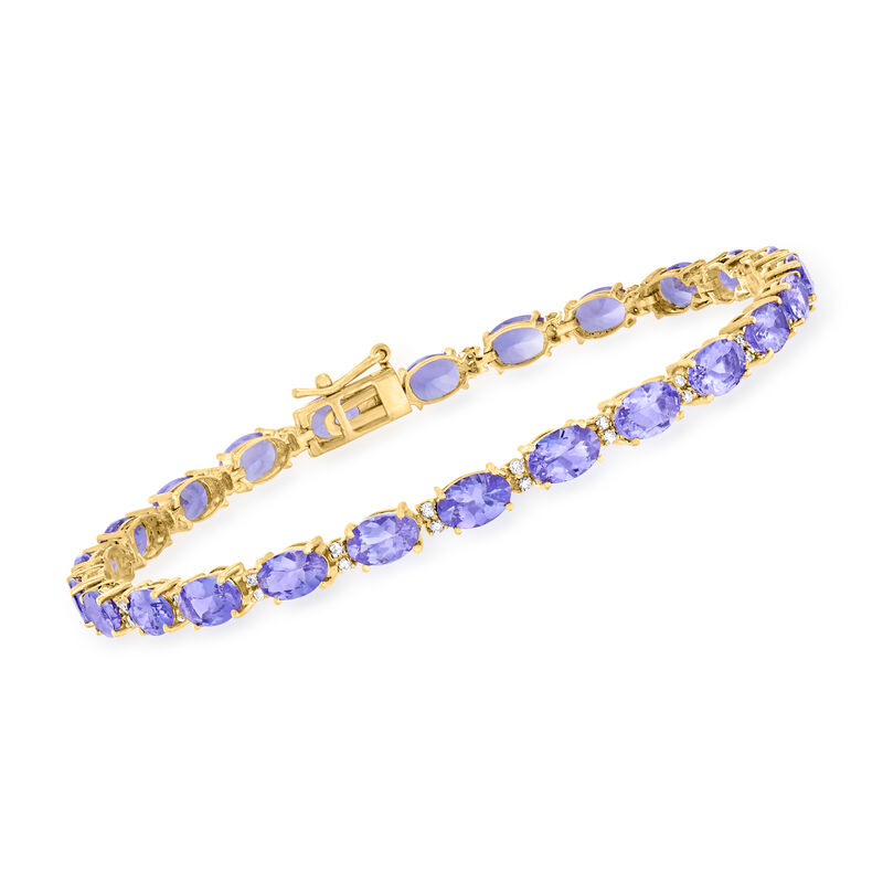 10.00 ct. t.w. Tanzanite and .30 ct. t.w. Diamond Tennis Bracelet in 14kt Yellow Gold image number 0